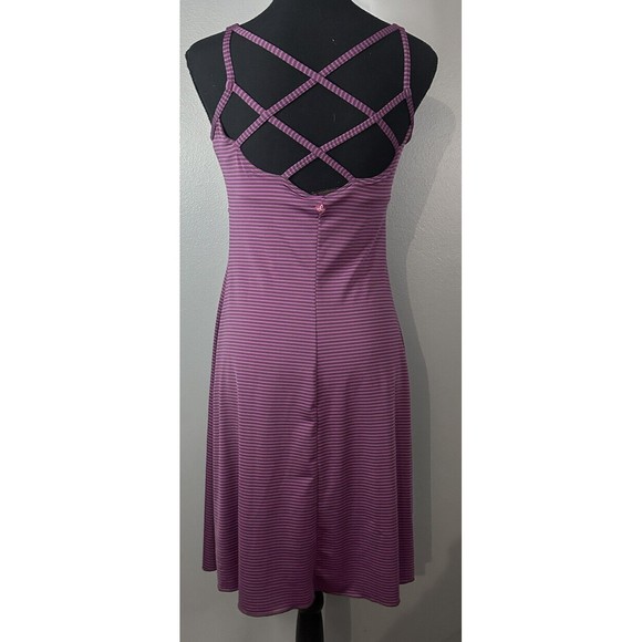 PrAna Medium Tank Dress Athletic Stretch Dress Purple & Gray Striped A-line - Picture 4 of 7